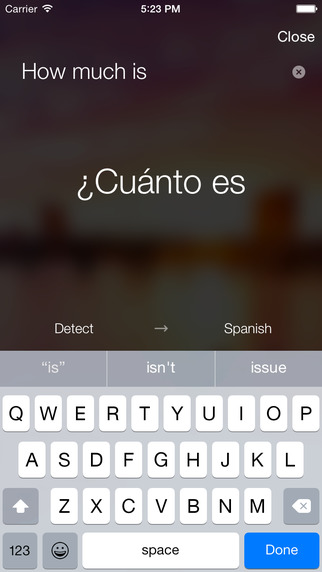 Screenshot of microsoft translator for Apple iOS (screenshot taken from Microsoft's listing on iOS App Store)